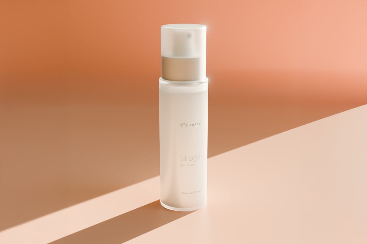 Visage Pure Cleanse by THREE sitting in radiant lighting